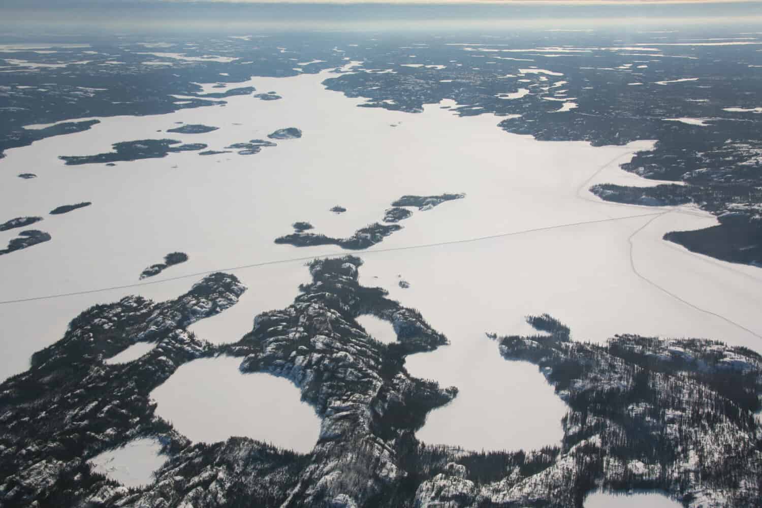 Great Slave Lake Yellowknife canada  Ice  Road Aerial photography 