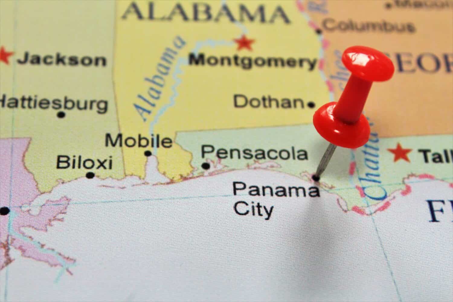 Panama City pinned on the map