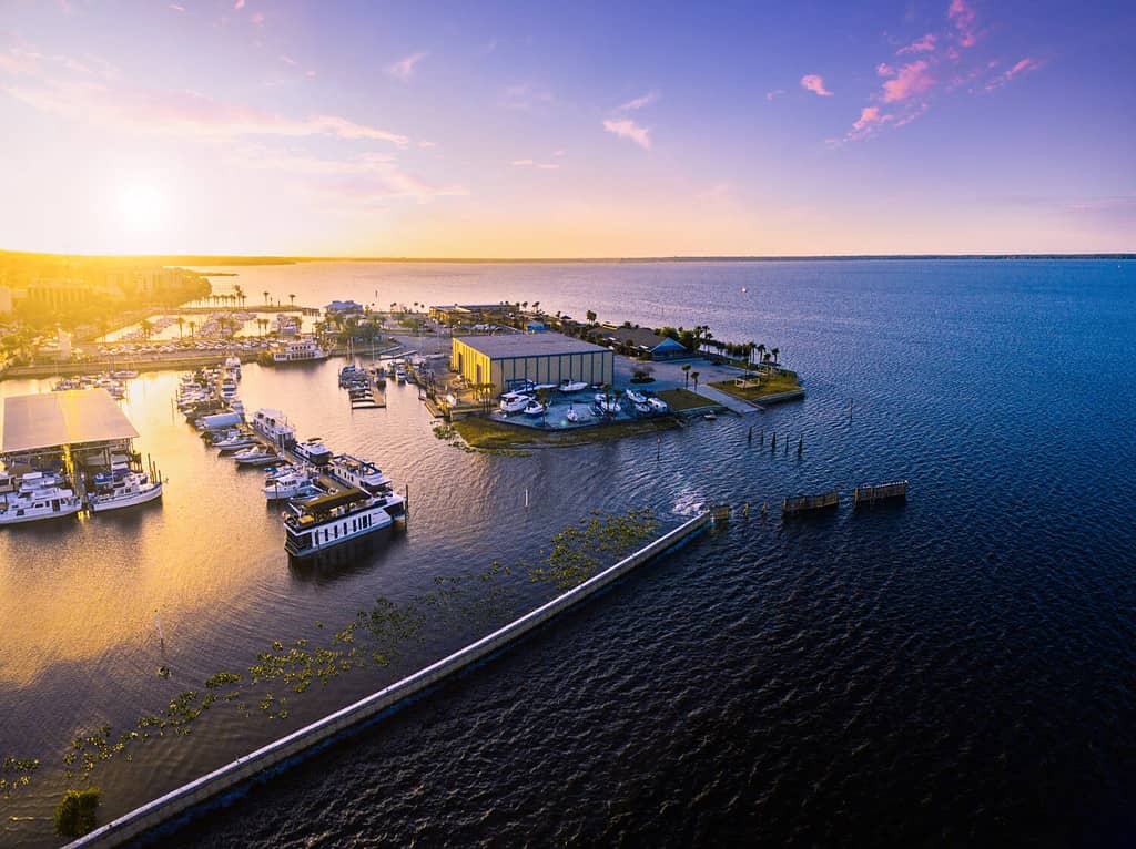 Aerial view of Lake Monroe in Sanford Florida.