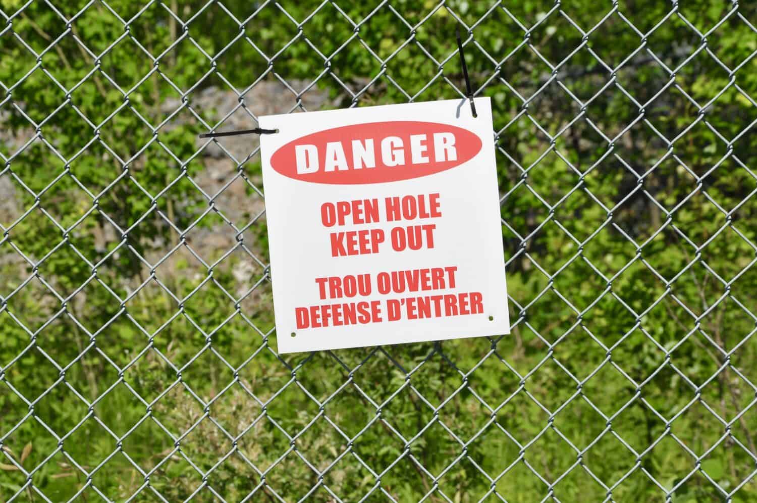 Danger open hole keep out sign