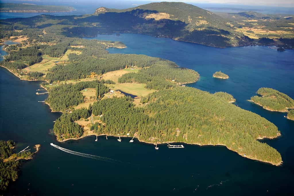 Aerial image of Orcas Island, San Juan Islands, WA, USA