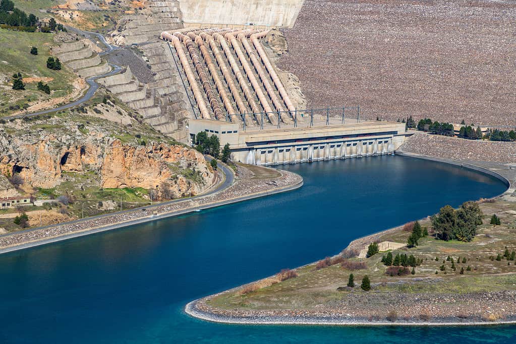 The Dam of Atatürk in the Southestern Anatolia Region of Turkey. DSİ means State Water Works
