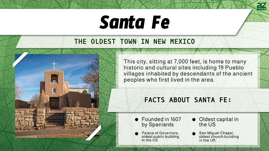 "Oldest Town" infographic for Santa Fe, New Mexico.