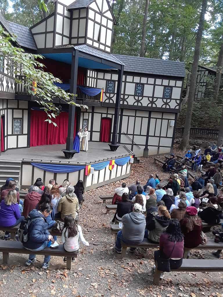 Visitors observe a Shakespearean play at the Maryland Renaissance Festival