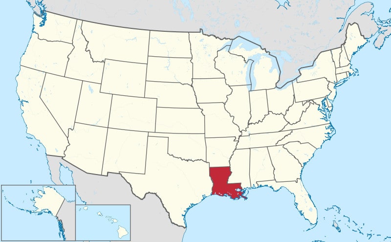 Louisiana on a United States map