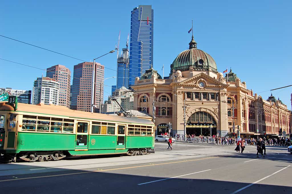 Tram at Flinders Station, Melbourne, Australia