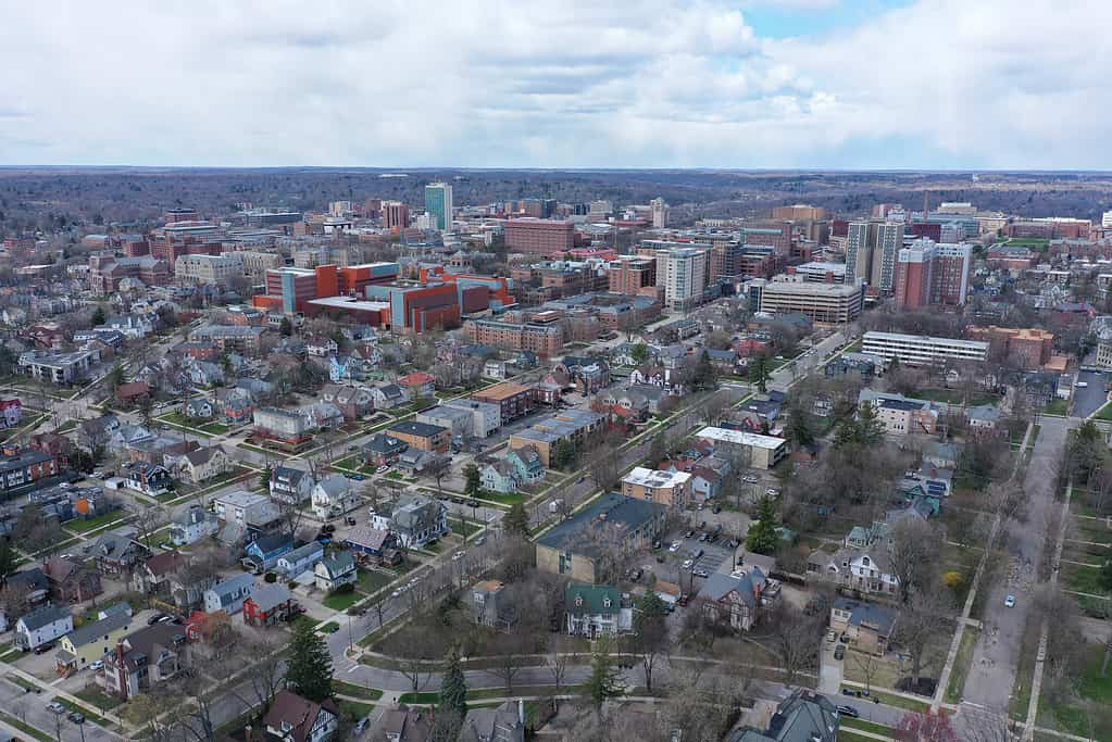 Aerial View of Downtown Ann Arbor, Michigan
