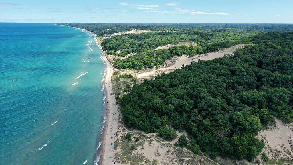 Aerial View of Lake Michigan and Warren Dunes State Park