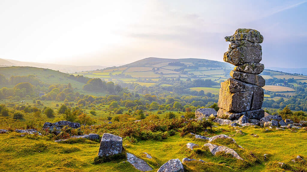 A view of Bowerman's nose in Dartmoor National Park, a vast moorland in the county of Devon