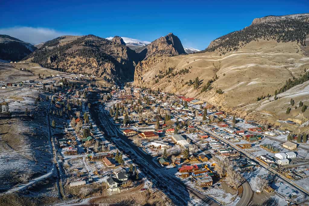 Aerial View of Creede, Colorado in Winter