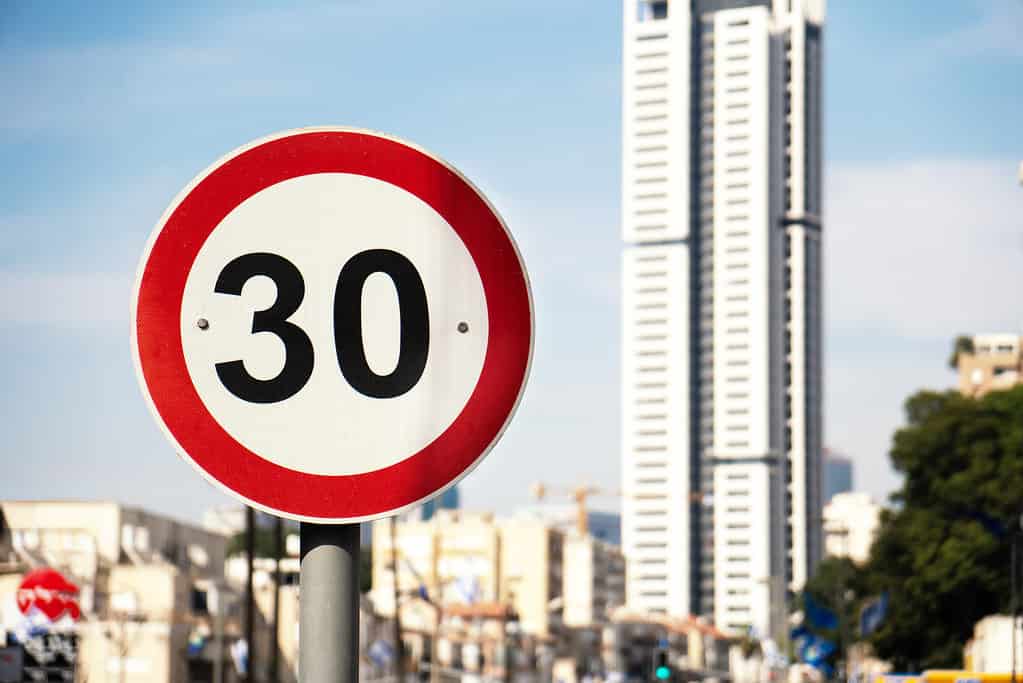 Speed limit traffic signs in israeli town Ramat-Gan