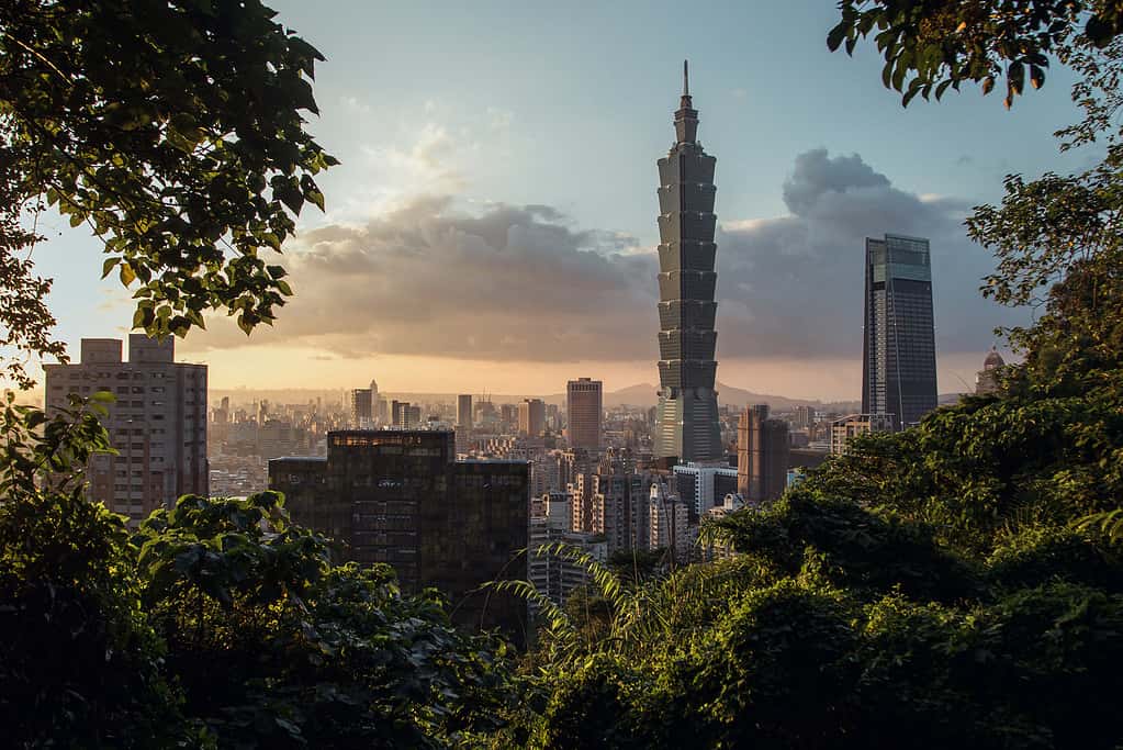Taipei 101 Tower at Sunset from Elephant Mountain