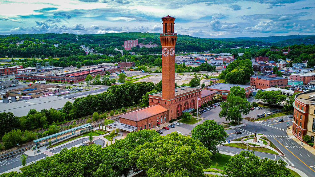 Waterbury - Connecticut, Clock Tower, USA, Aerial View, Architecture