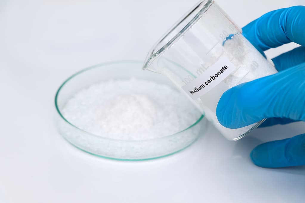 Sodium carbonate in glass, chemical in the laboratory and industry