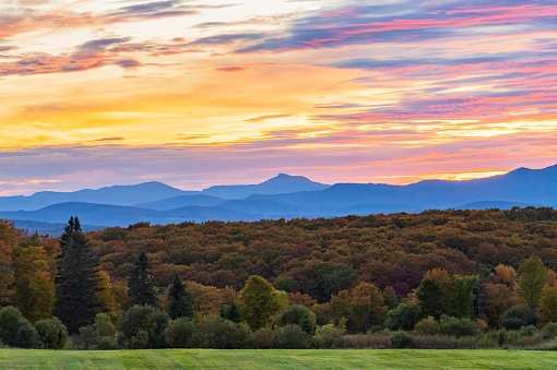 Green Mountains In Vermont at sunset