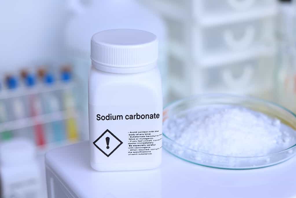Sodium carbonate in bottle , chemical in the laboratory and industry