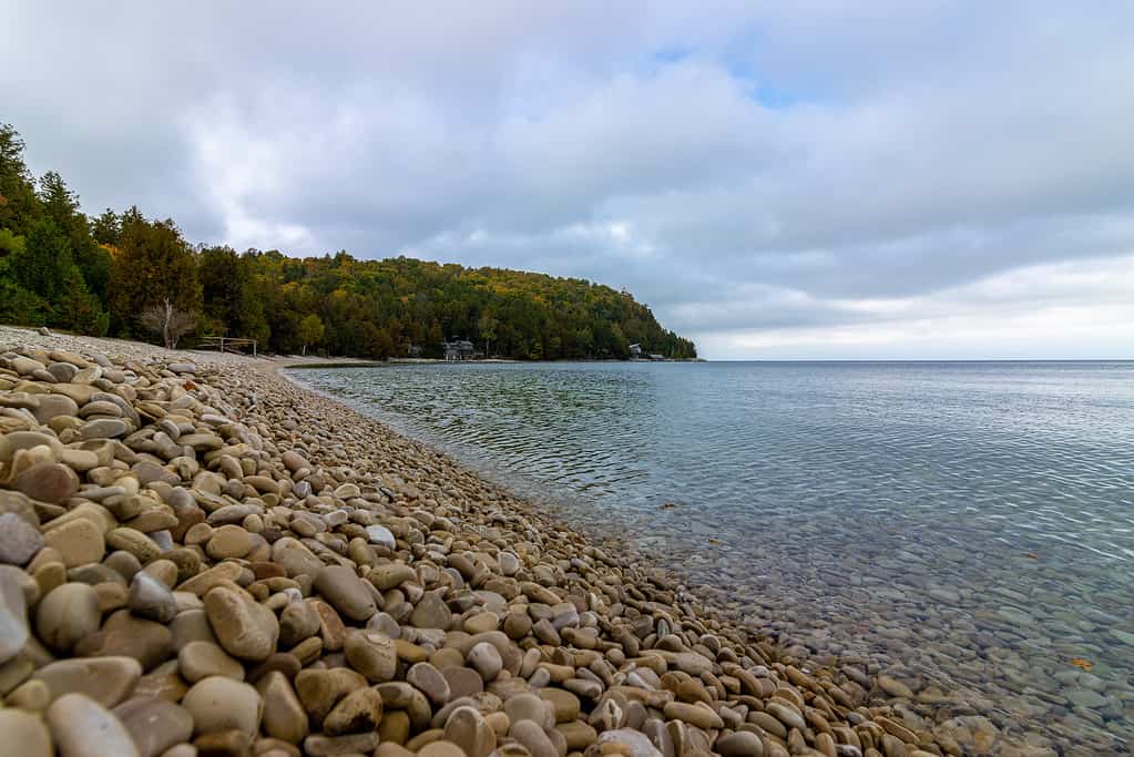 Lake Michigan from a beach in Door County in Wisconsin, the USA in the autumn