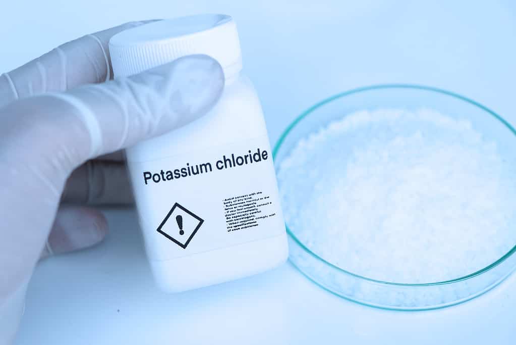 Potassium chloride in bottle , chemical in the laboratory and industry