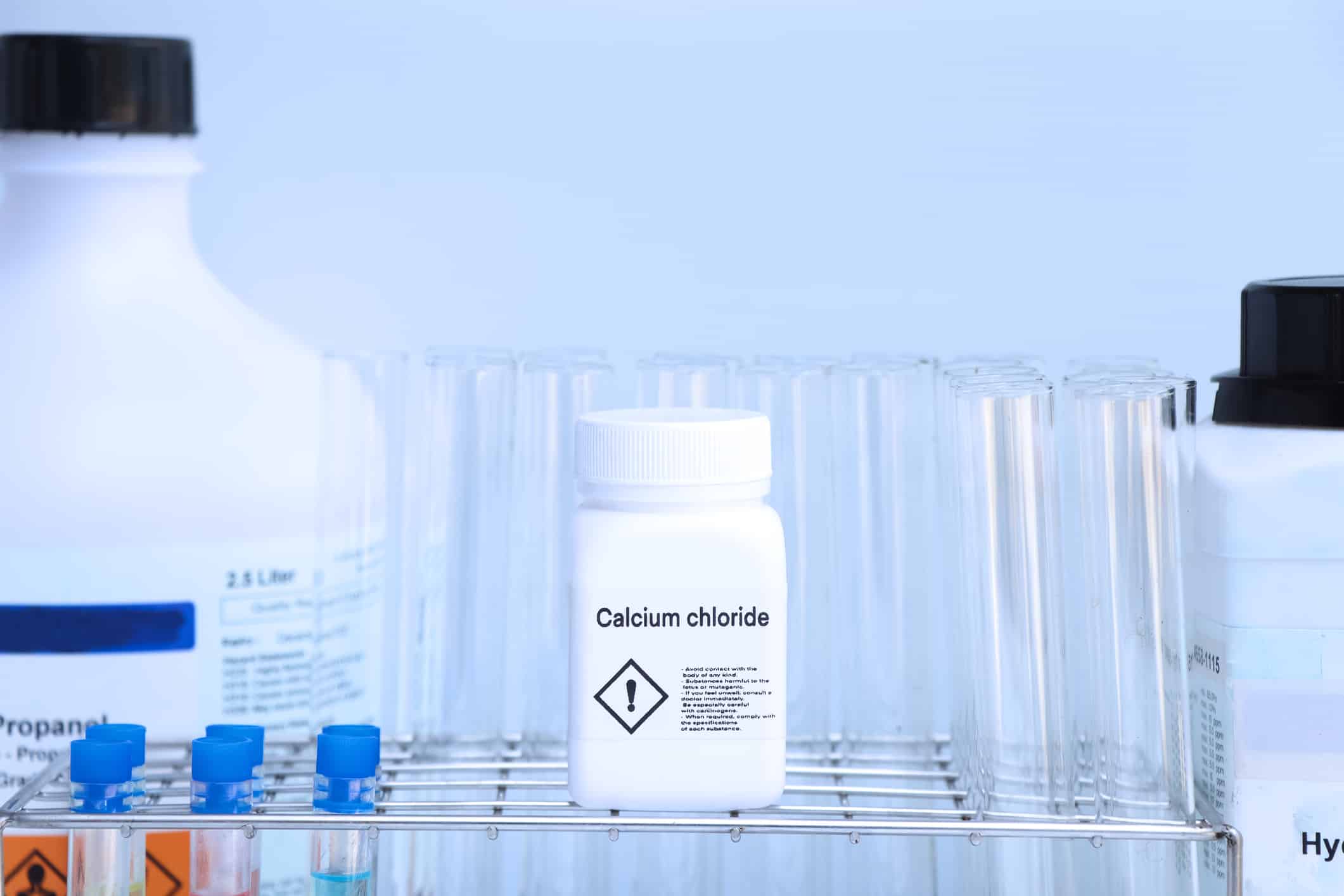 Calcium chloride in bottle , chemical in the laboratory and industry