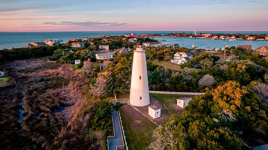 Ocracoke Lighthouse on Ocracoke Island in North Carolina, USA.