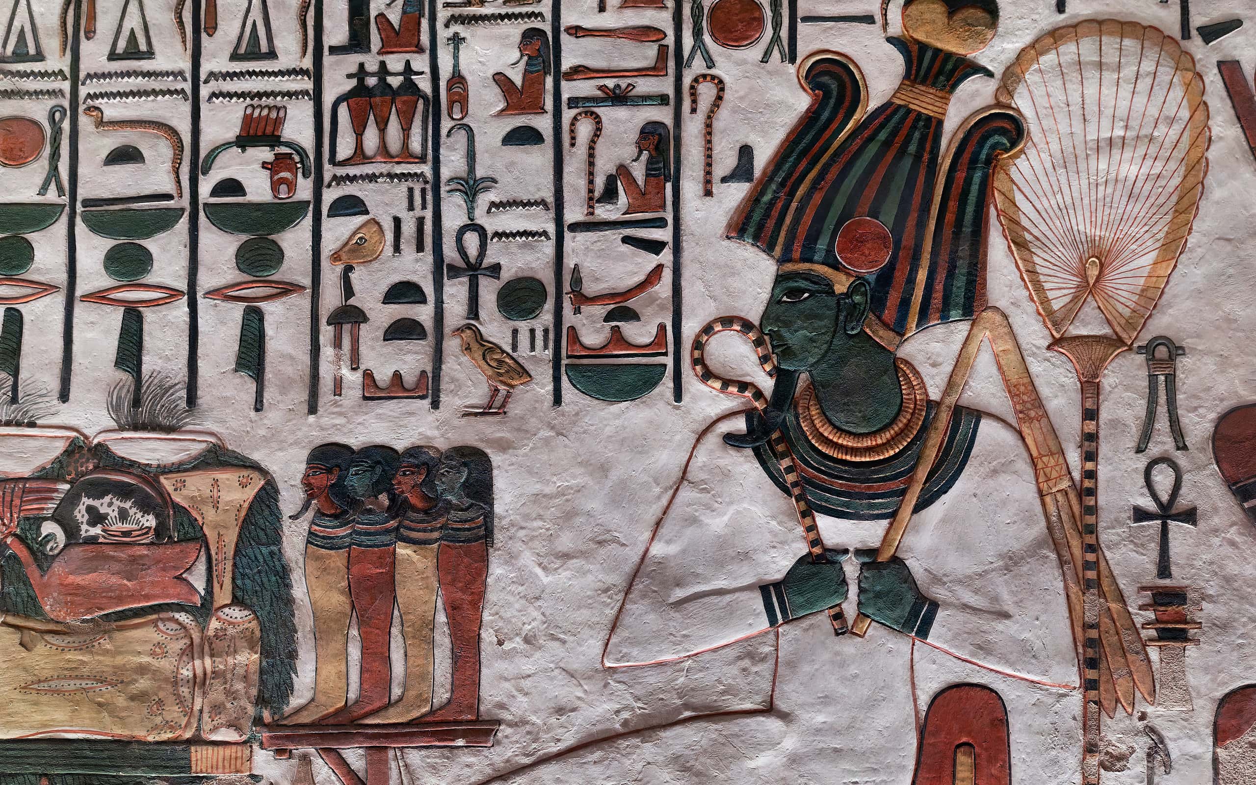 Scene from the tomb of Nefertari depicting the Egyptian god Osiers.  Luxor . Egypt .