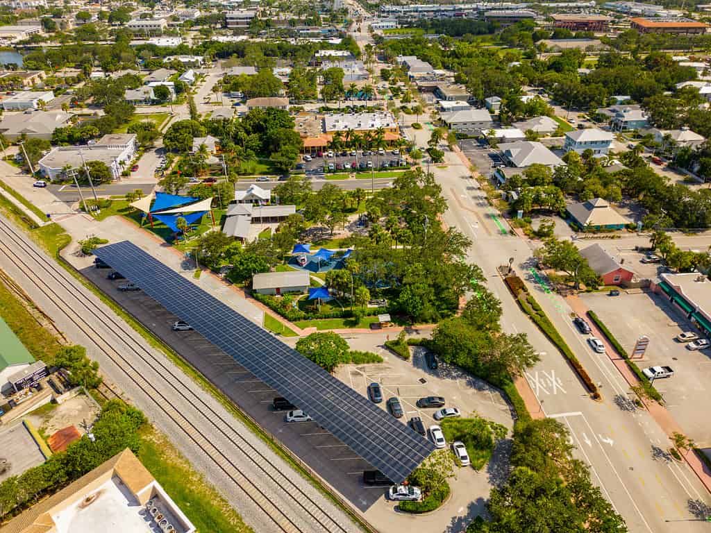 Aerial photo Electric Vehicle Charging Station Downtown Stuart Florida USA