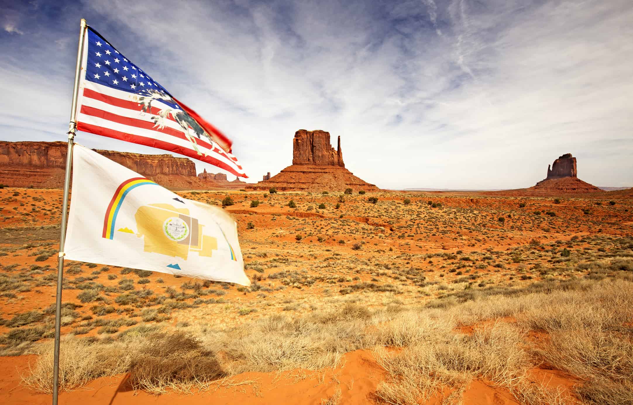 flags waving in the monument valley
