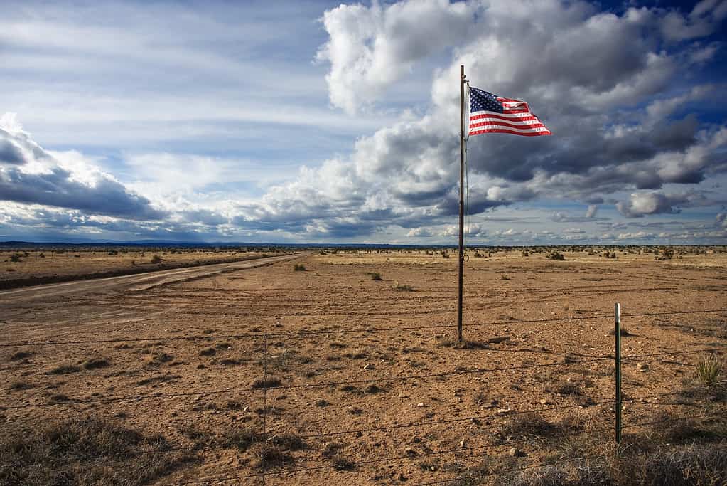 American flag in desert, New Mexico