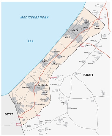 Palestine's Gaza Strip is on Egypt's eastern border.