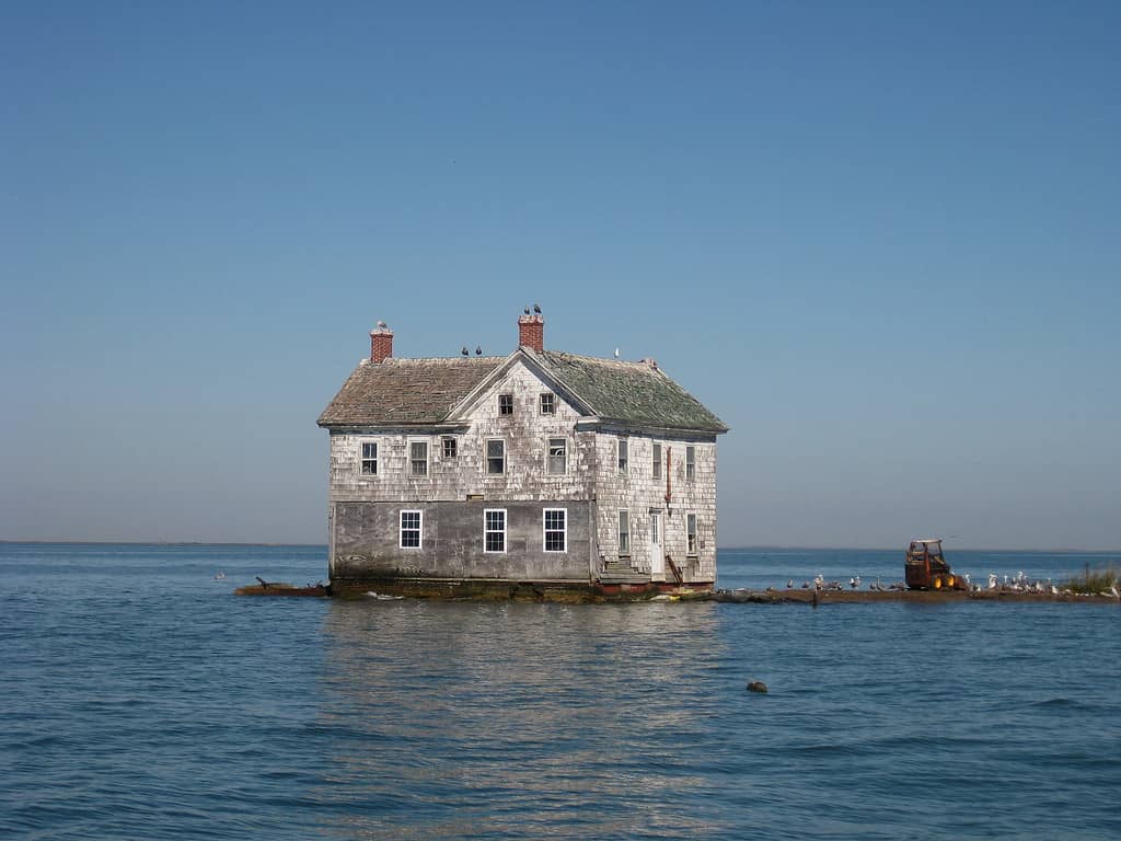 The last house on Holland Island in the Chesapeake Bay as it stood in October 2009. This house fell into the bay in October 2010.