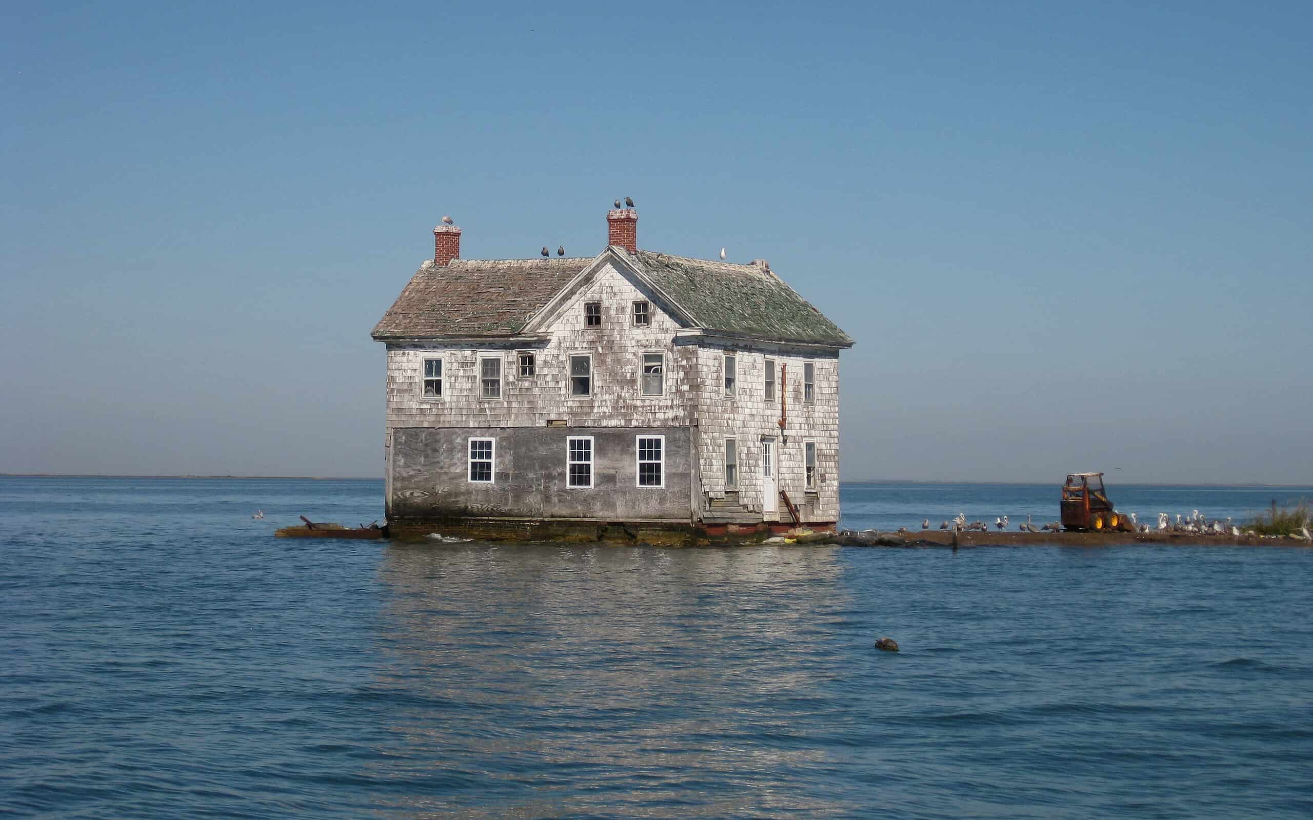 The last house on Holland Island in the Chesapeake Bay as it stood in October 2009. This house fell into the bay in October 2010.