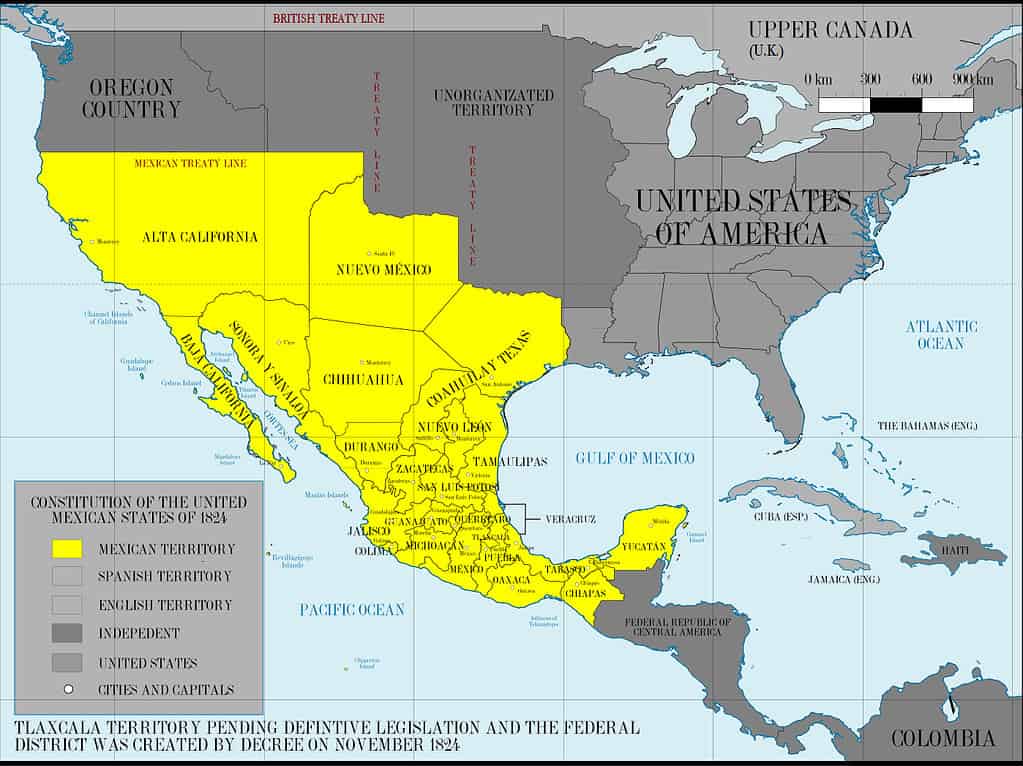 Map of Mexico prior to Mexican-American War