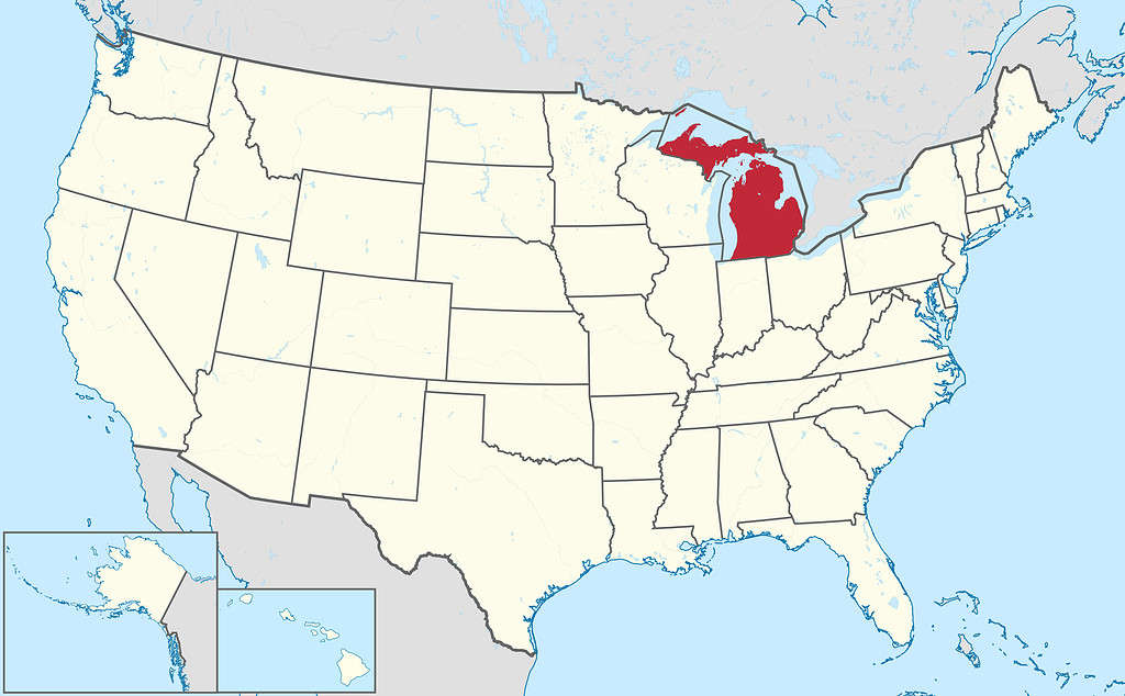 Michigan on a United States map