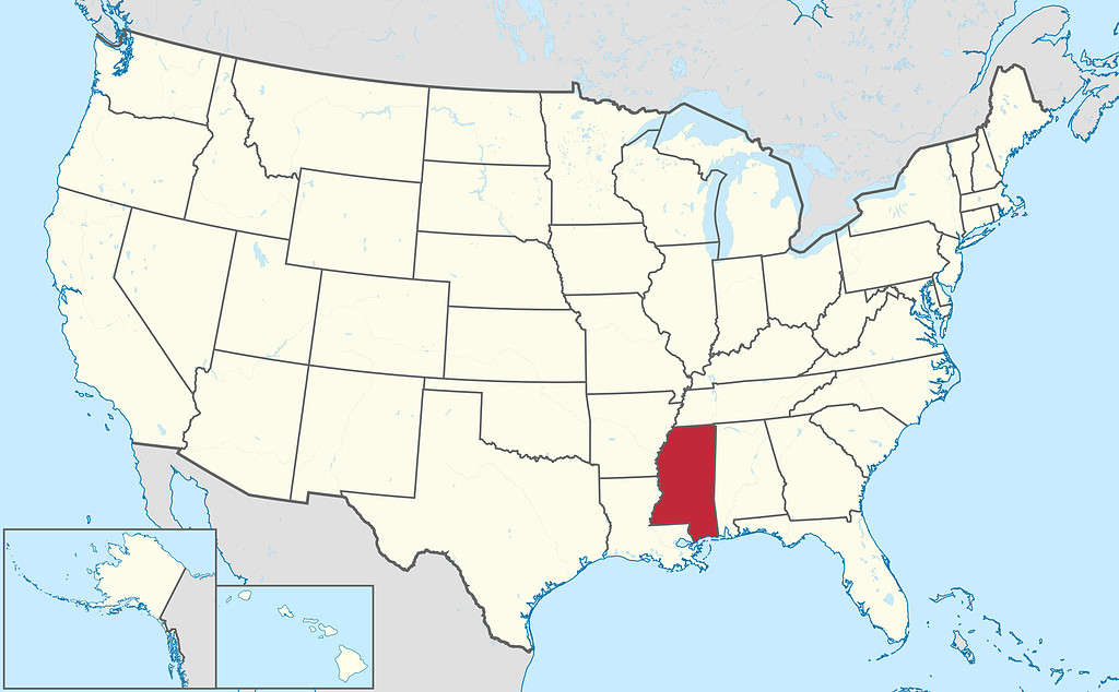 Mississippi on a United States map