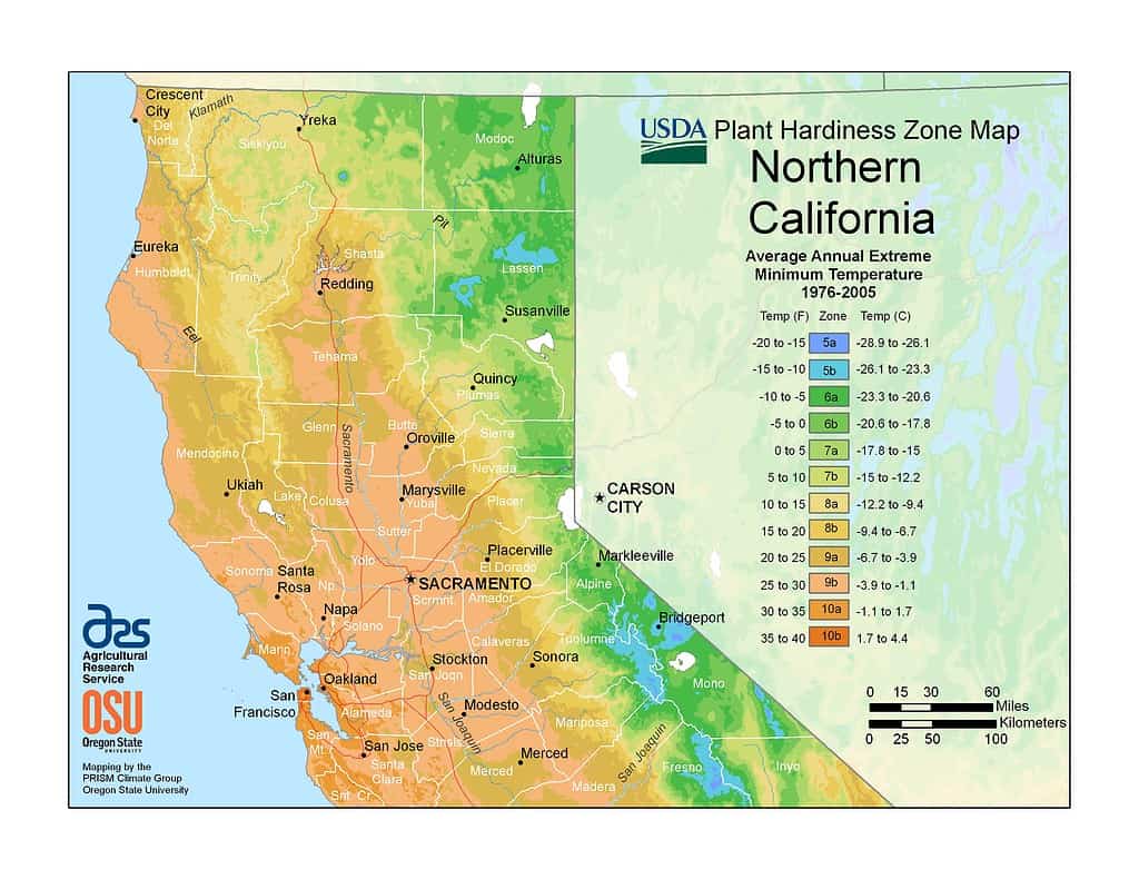 USDA Plant Hardiness Zone Map for Northern California