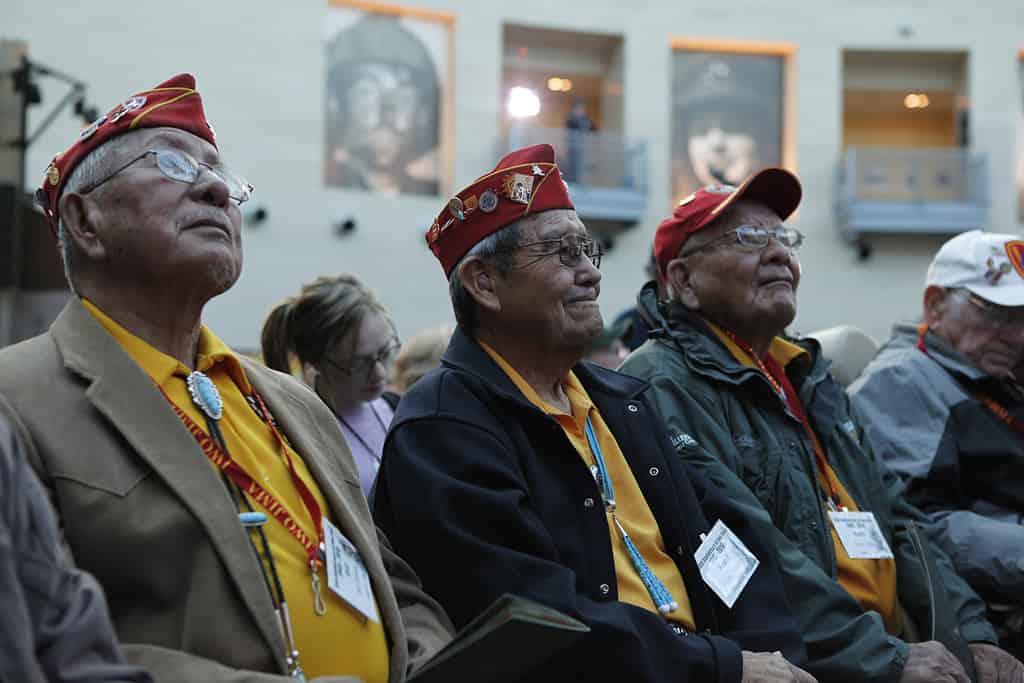 Bill Toledo, Frank G. Willetto and Keith Little, Navajo Code Talkers, were among the Iwo Jima veterans honored Feb. 19, 2010, at a ceremony commemorating the 65th anniversary of the Battle of Iwo Jima at the National Museum of the Marine Corps in Triangle, Va. On Feb. 19, 1945, the United States launched its first assault against the Japanese at Iwo Jima, resulting in some of the fiercest fighting of World War II.