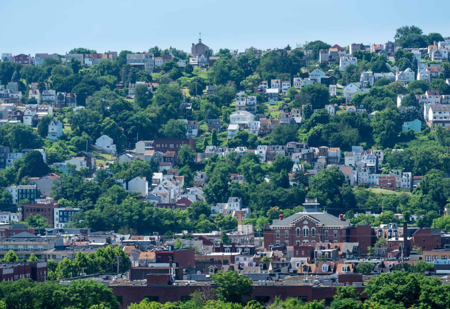 Heat haze provides an abstract look to the homes on South Side Slopes in Pittsburgh PA