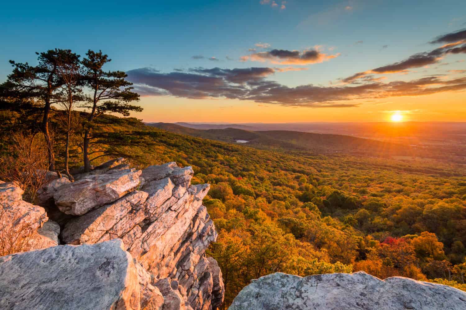 Sunset view from Annapolis Rocks, along the Appalachian Trail on South Mountain, Maryland