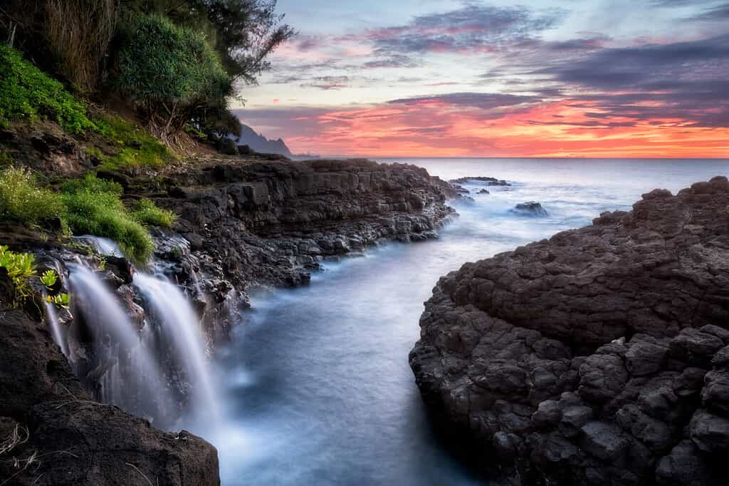 Waterfall near Queen’s Bath, Kauai, Hawaii