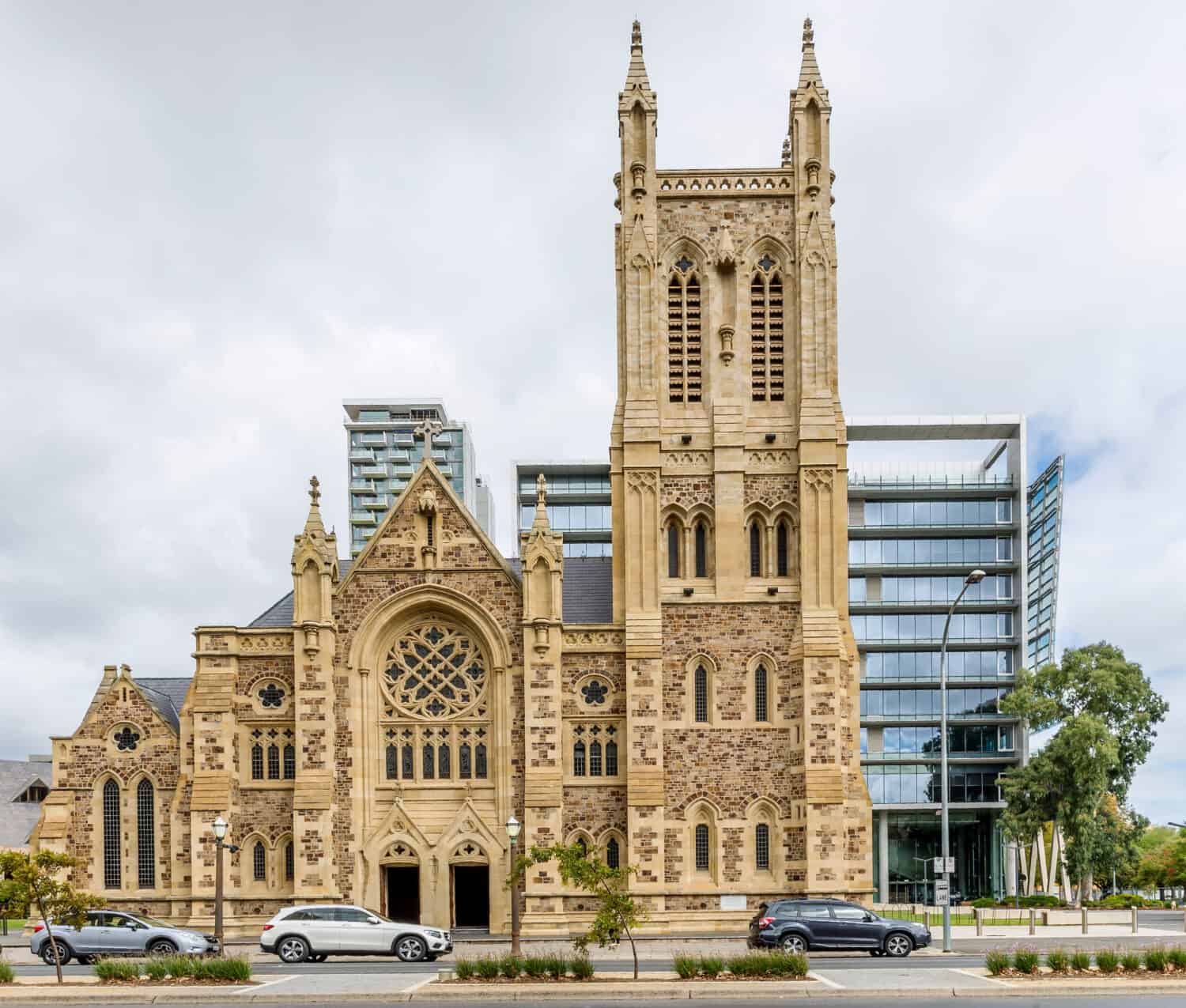 The beautiful facade of St Francis Xavier's Cathedral, Adelaide, Southern Australia