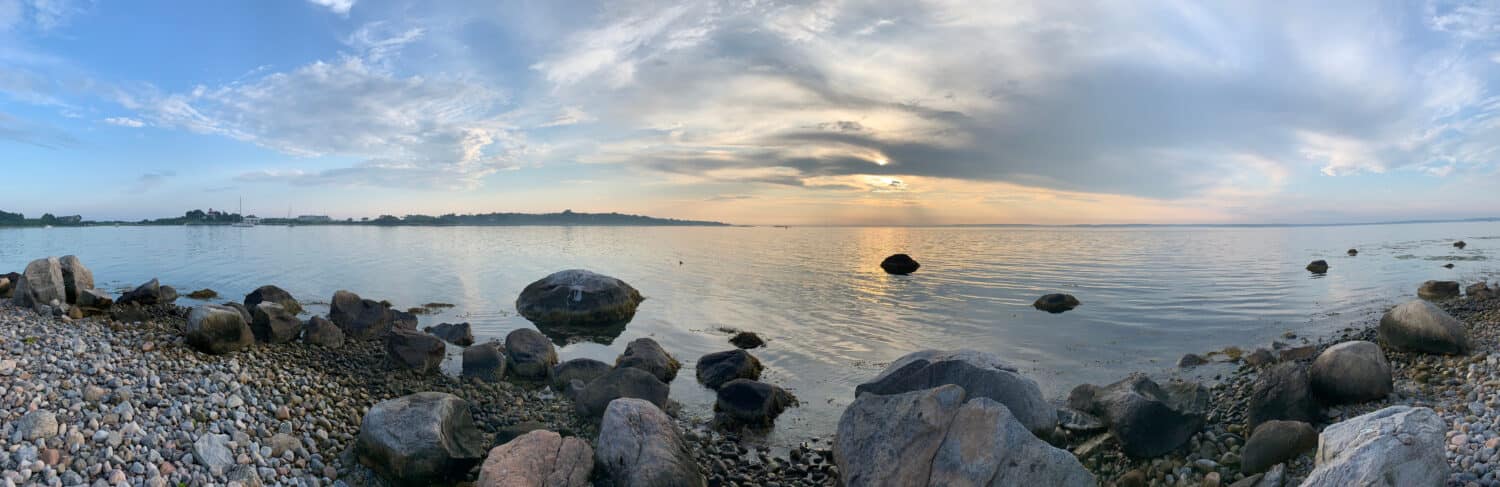 Views of Long Island Sound in early August at sunset near Noank and Watch Hill