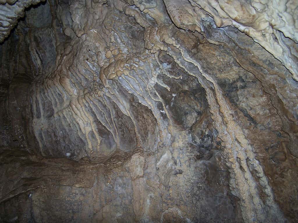 Calcium carbonate formations in Fulford Cave in Colorado, USA