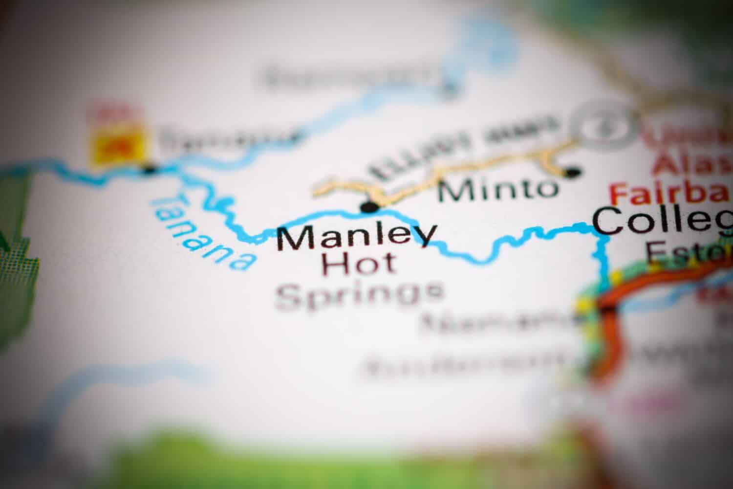 Manley Hot Springs. Alaska. USA on a geography map