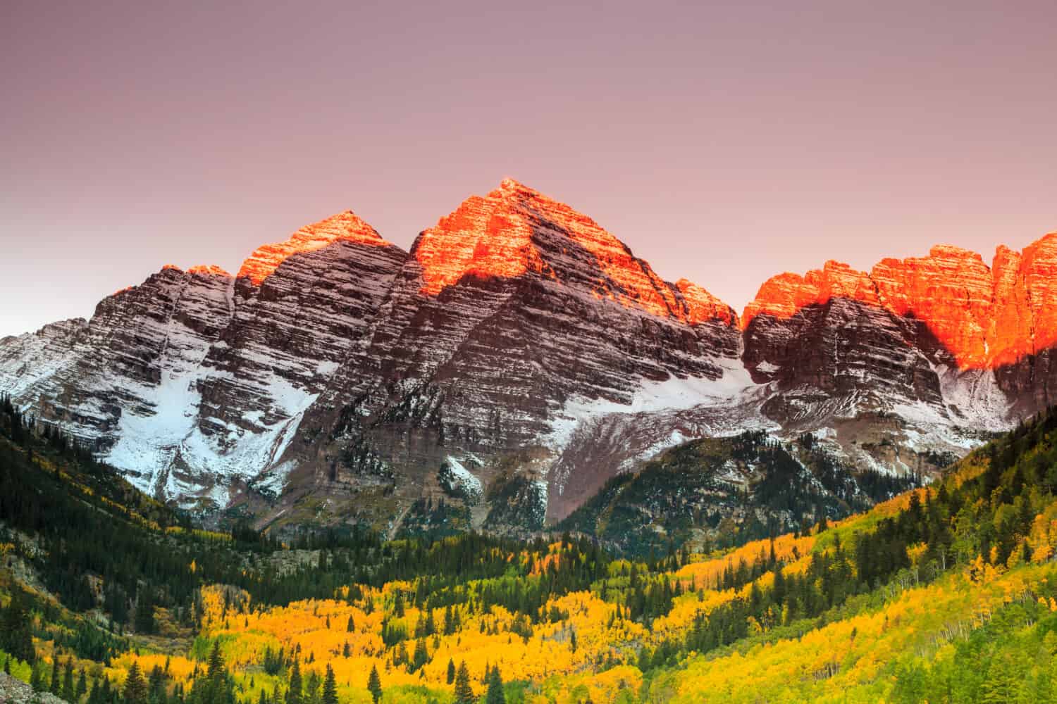 Maroon Bells sunrise, White River National Forest, Colorado