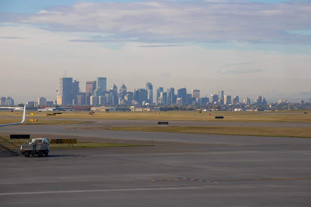 Calgary skyline from Calgary International Airport in Canada