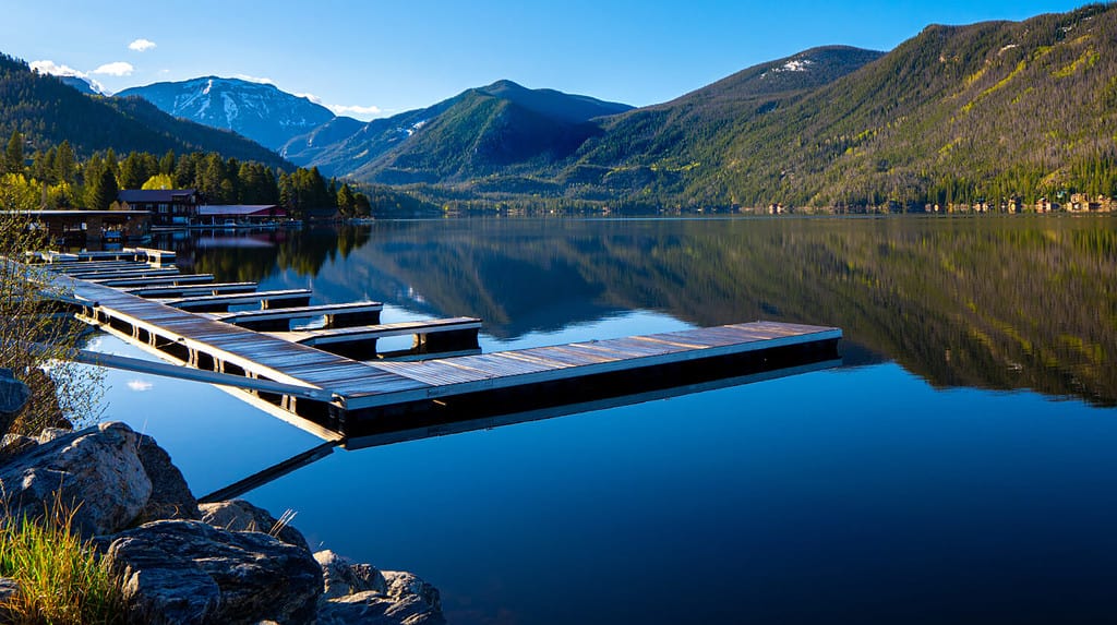 Grand Lake, Colorado - May 28th 2020: Grand lake with no people due to the pandemic during memorial weekend.