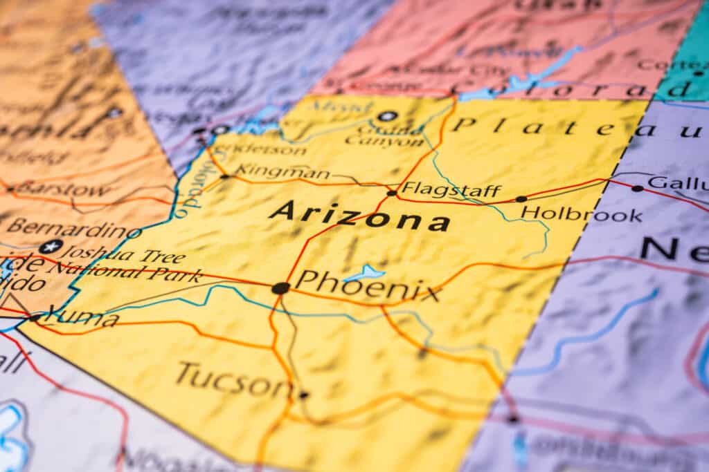 Arizona on the map of USA