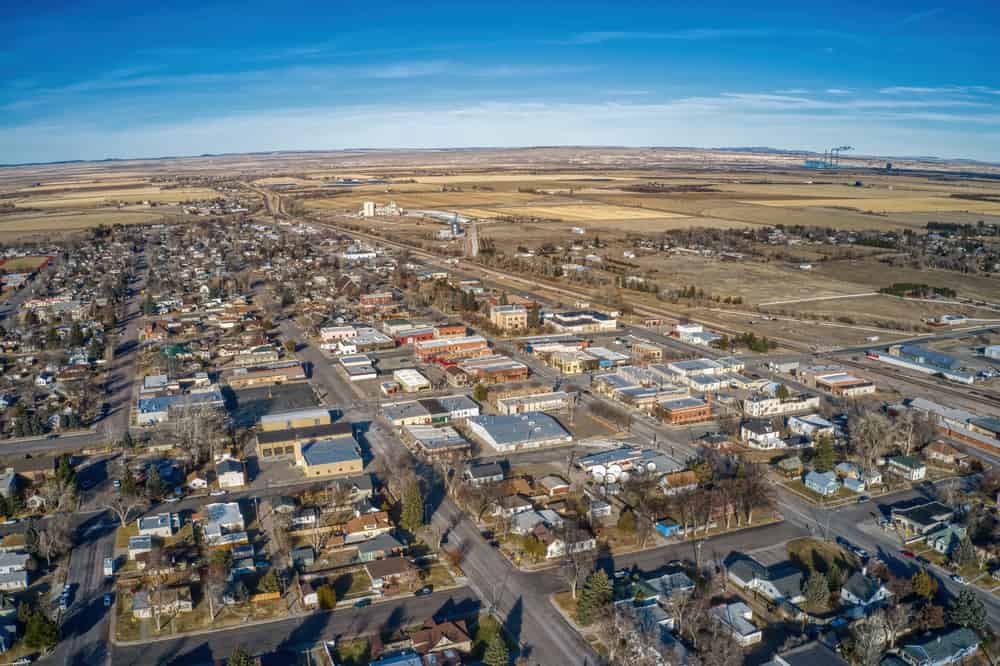Aerial View of Wheatland, Wyoming during Winter
