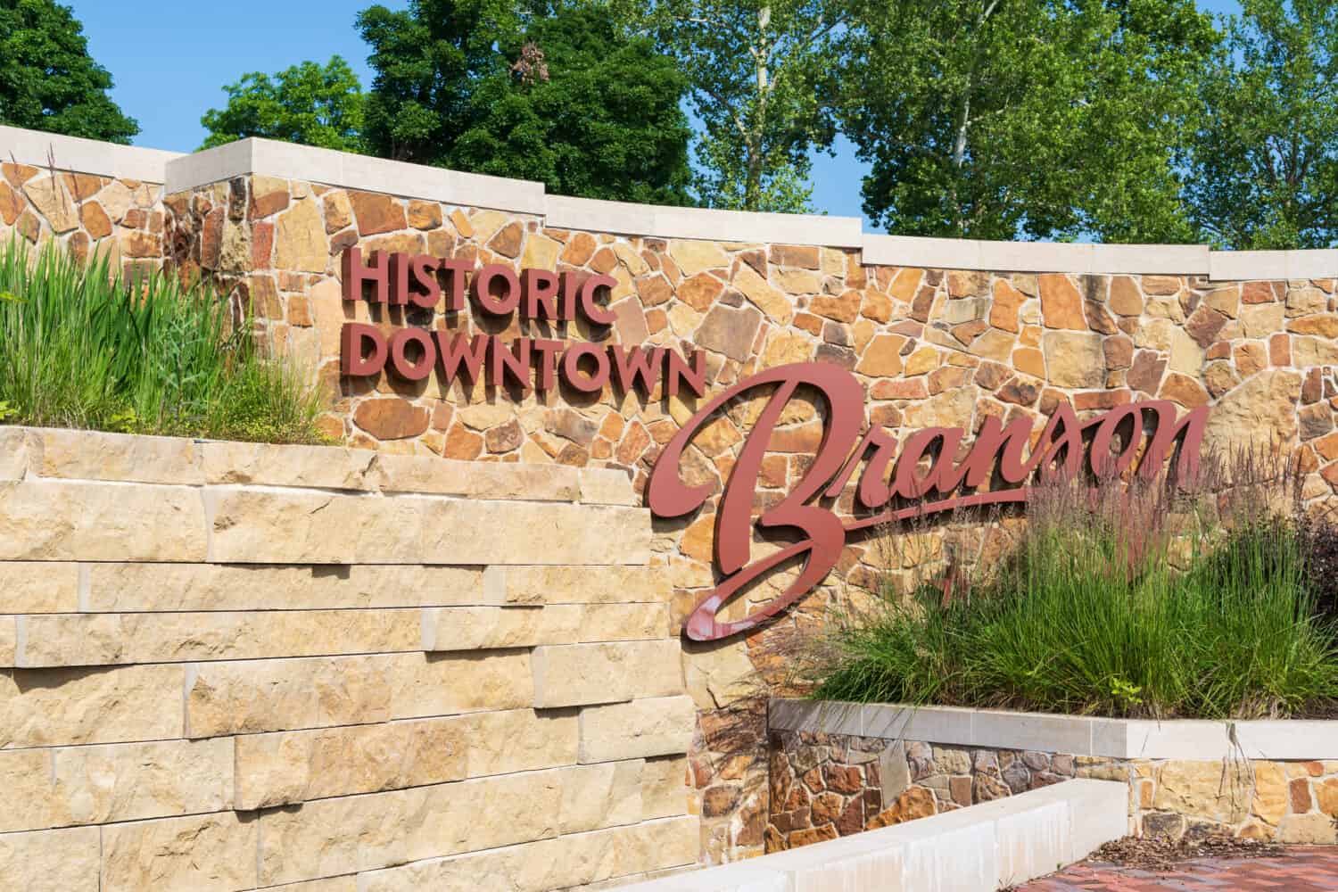 Historic Downtown Branson sign at Liberty Plaza in Branson, Missouri