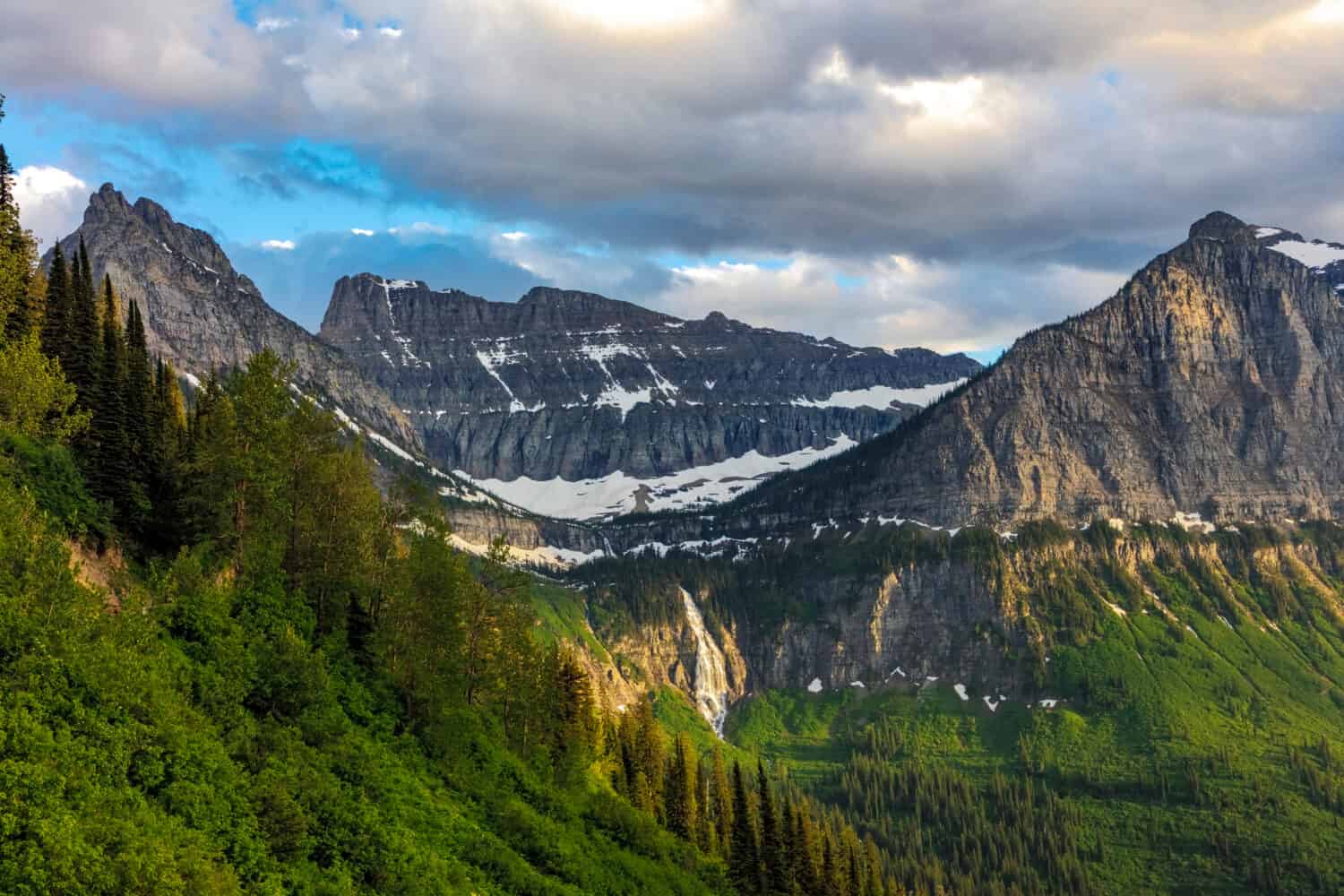 Bird Woman Falls between Mountain Oberlin and Cannon in Glacier National Park, Montana, USA